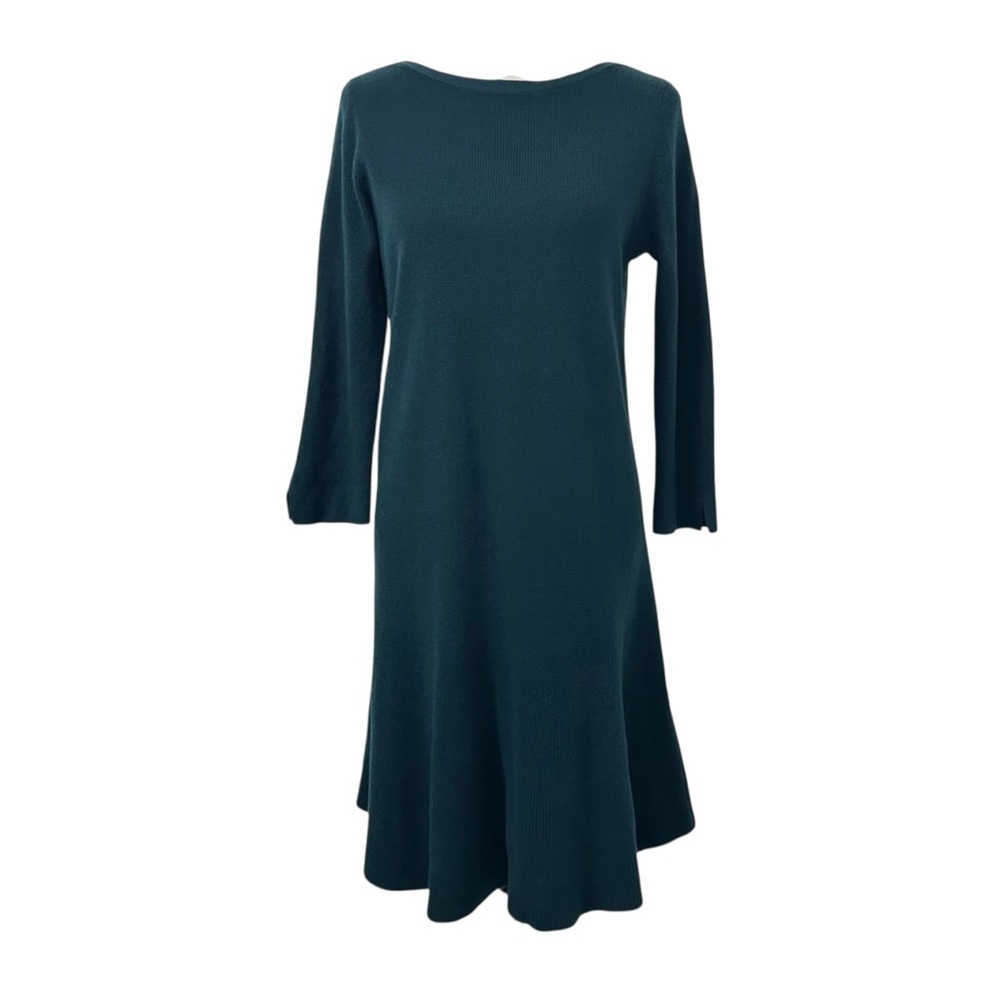 J Jill Womens Flounced Hem A Line Sweater Dress Sz Medium Dark Teal 3/4 Sleeve